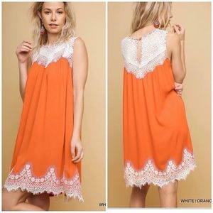 Boutique Orange Dress with White Lace!